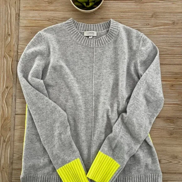 Kinross Cashmere Sweater & Wrap Set – 100% Cashmere | Gray & Vibrant Citron - Picture 2 of 7